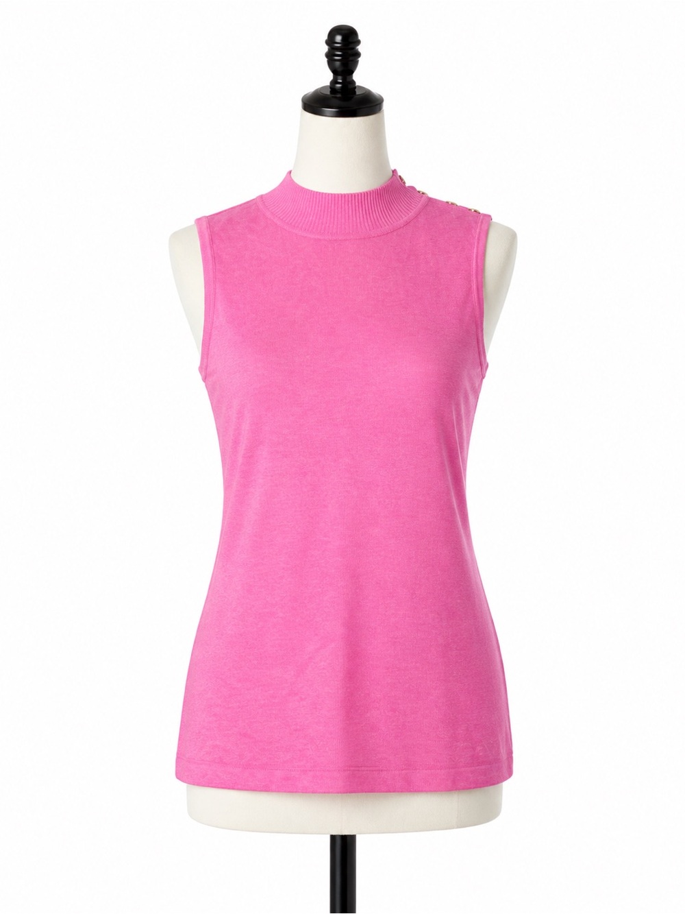 New Entro Hot Pink Sleeveless Mock Neck Tank Button Detail Size M